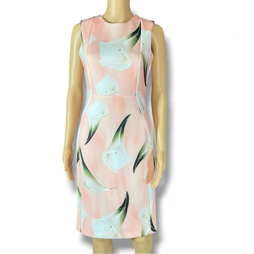Sleeveless Pink Calla Lily Midi Dress - Picture 2 of 12
